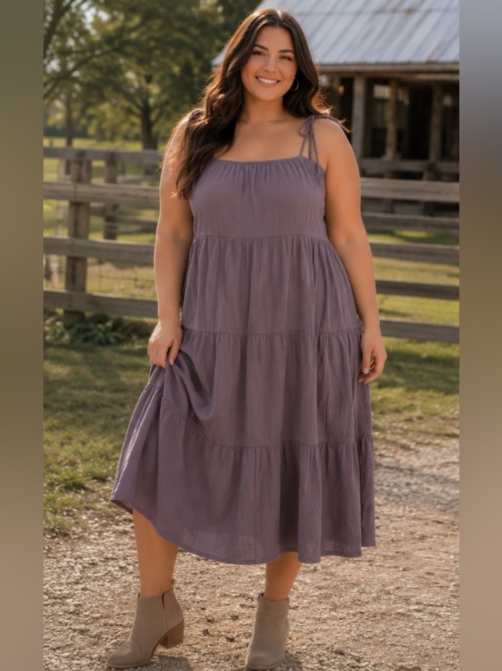 American Eagle Outfitters boho western  Tie-strap tiered MIDI dress- Mauve Brown